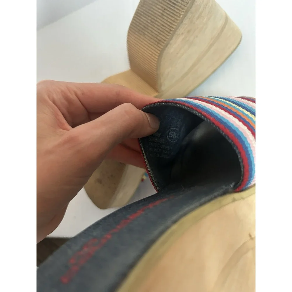 2000s NoBo Rainbow Striped Wedge Sandals Y2K Summer Beach Boho Festival